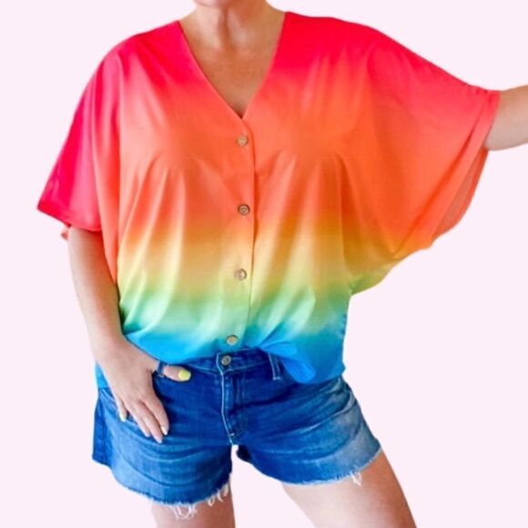 Colorful Striped Bat Wing Top - Picture 2 of 7